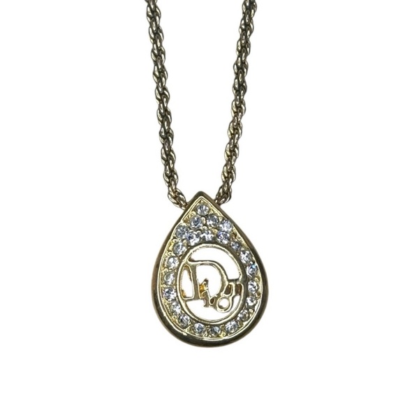 Authentic - Christian Dior Vintage Crystal Teardrop Pendant Necklace - Picture 2 of 5